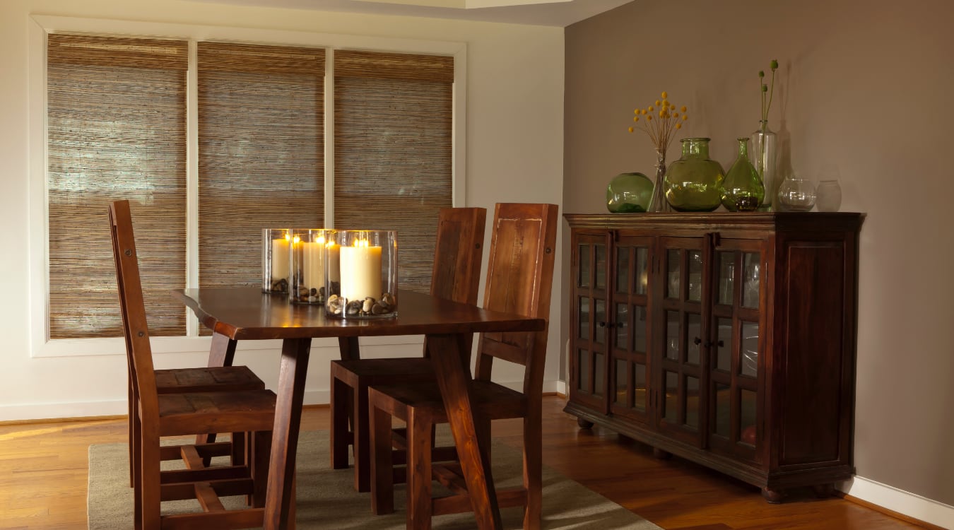 Woven shutters in a Chicago dining room.